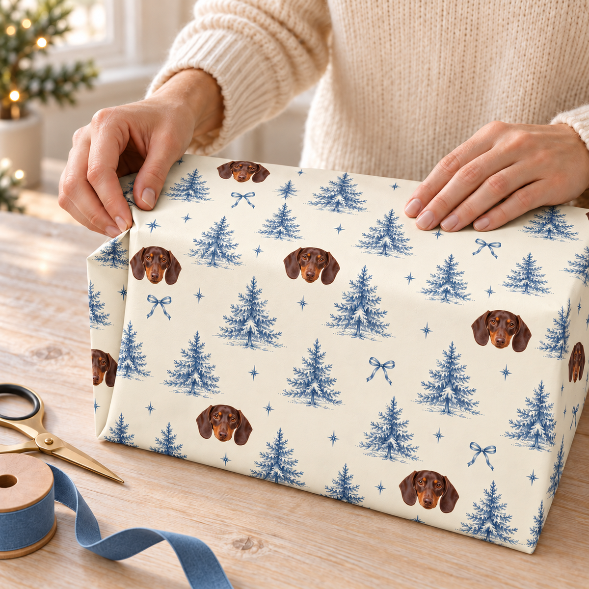 Blue Noël Personalized Dog Wrapping Paper