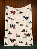 Border Collie beige Christmas skiing fleece blanket — held view