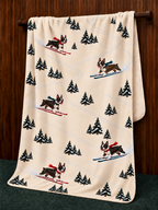 Boston Terrier beige Christmas skiing fleece blanket — hanging view