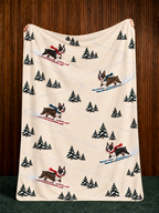 Boston Terrier beige Christmas skiing fleece blanket — held view