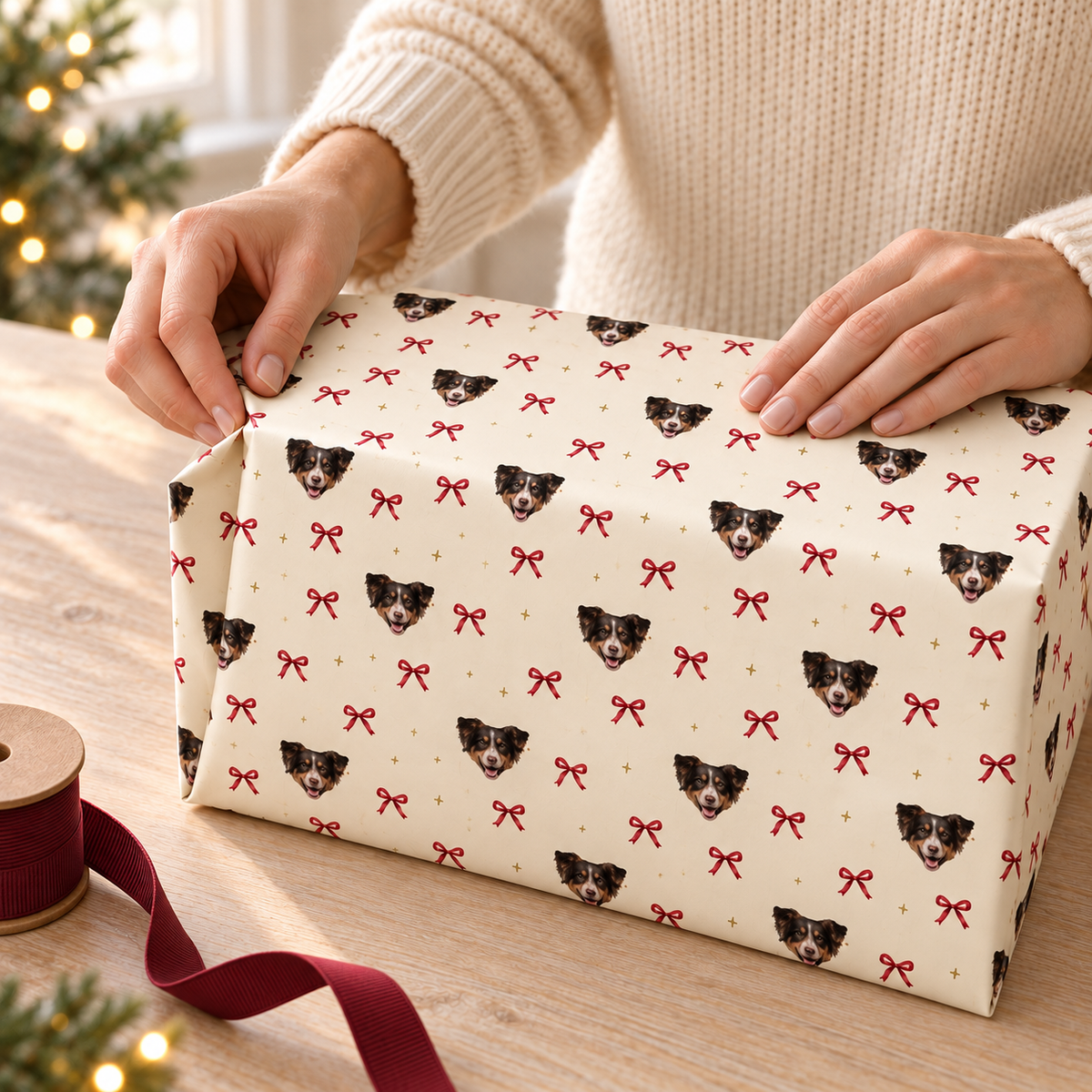 Christmas Bows Personalized Dog Wrapping Paper