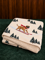Boxer beige Christmas skiing fleece blanket — folded view
