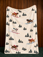 Boxer beige Christmas skiing fleece blanket — held view