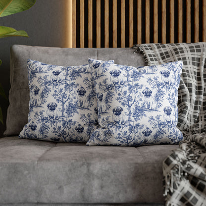 Pug Blue French Toile Pillow