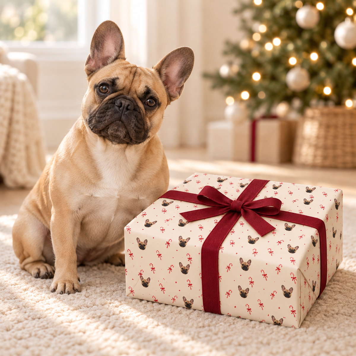 Candy Cane Personalized Dog Wrapping Paper