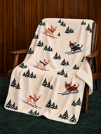 Chihuahua beige Christmas skiing fleece blanket — chair view
