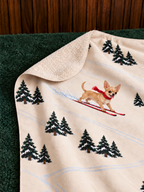 Chihuahua beige Christmas skiing fleece blanket — detail view