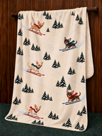 Chihuahua beige Christmas skiing fleece blanket — hanging view