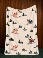 Chihuahua beige Christmas skiing fleece blanket — held view