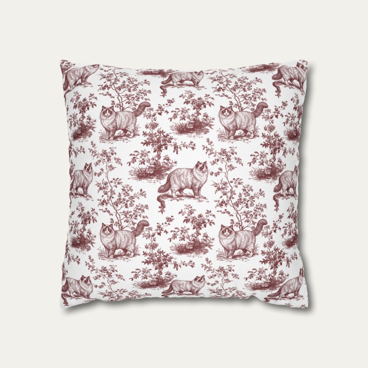 Ragdoll Cat Burgundy French Toile Pillow