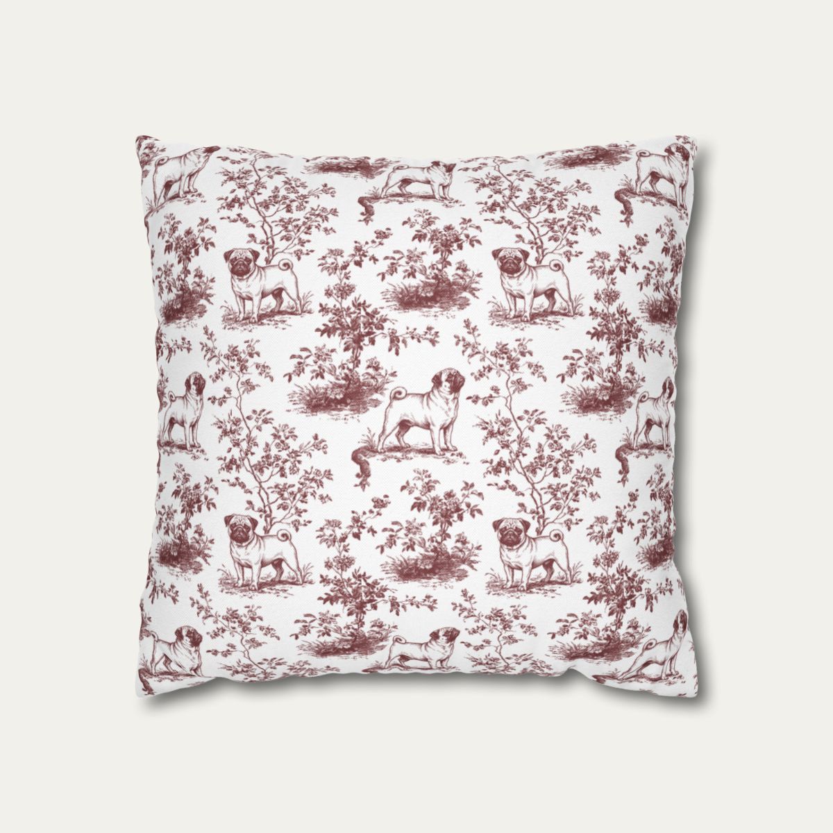 Pug Burgundy French Toile Pillow