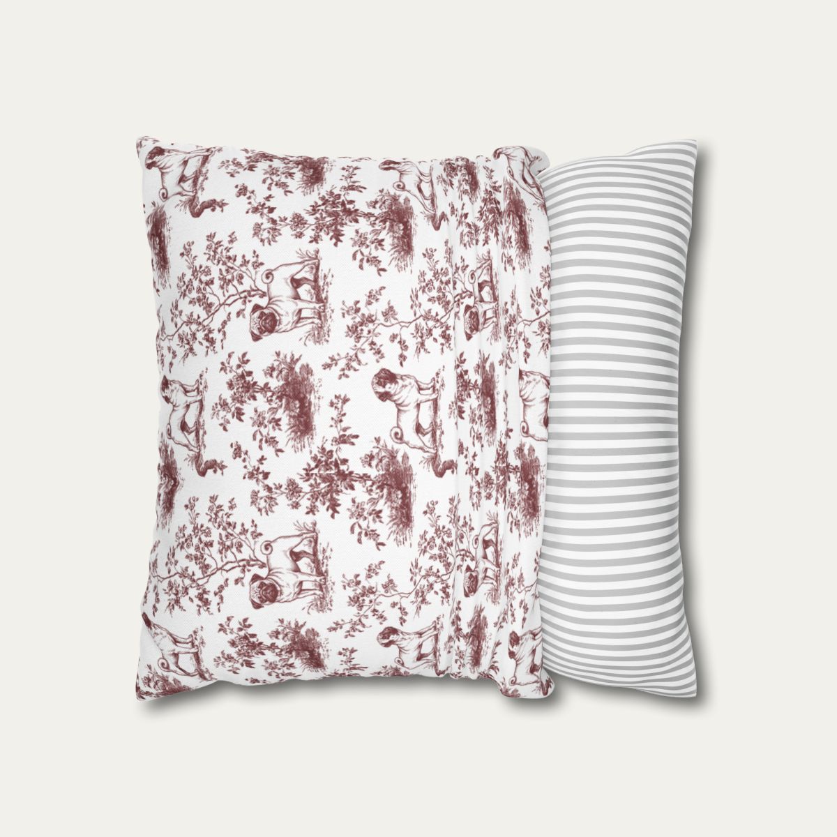 Pug Burgundy French Toile Pillow