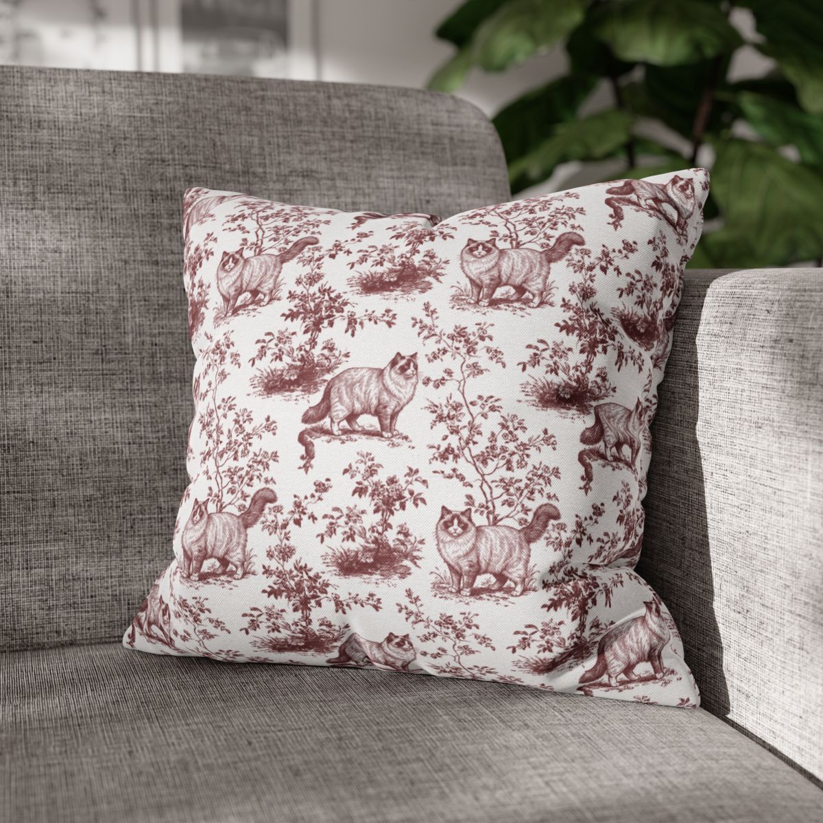 Ragdoll Cat Burgundy French Toile Pillow