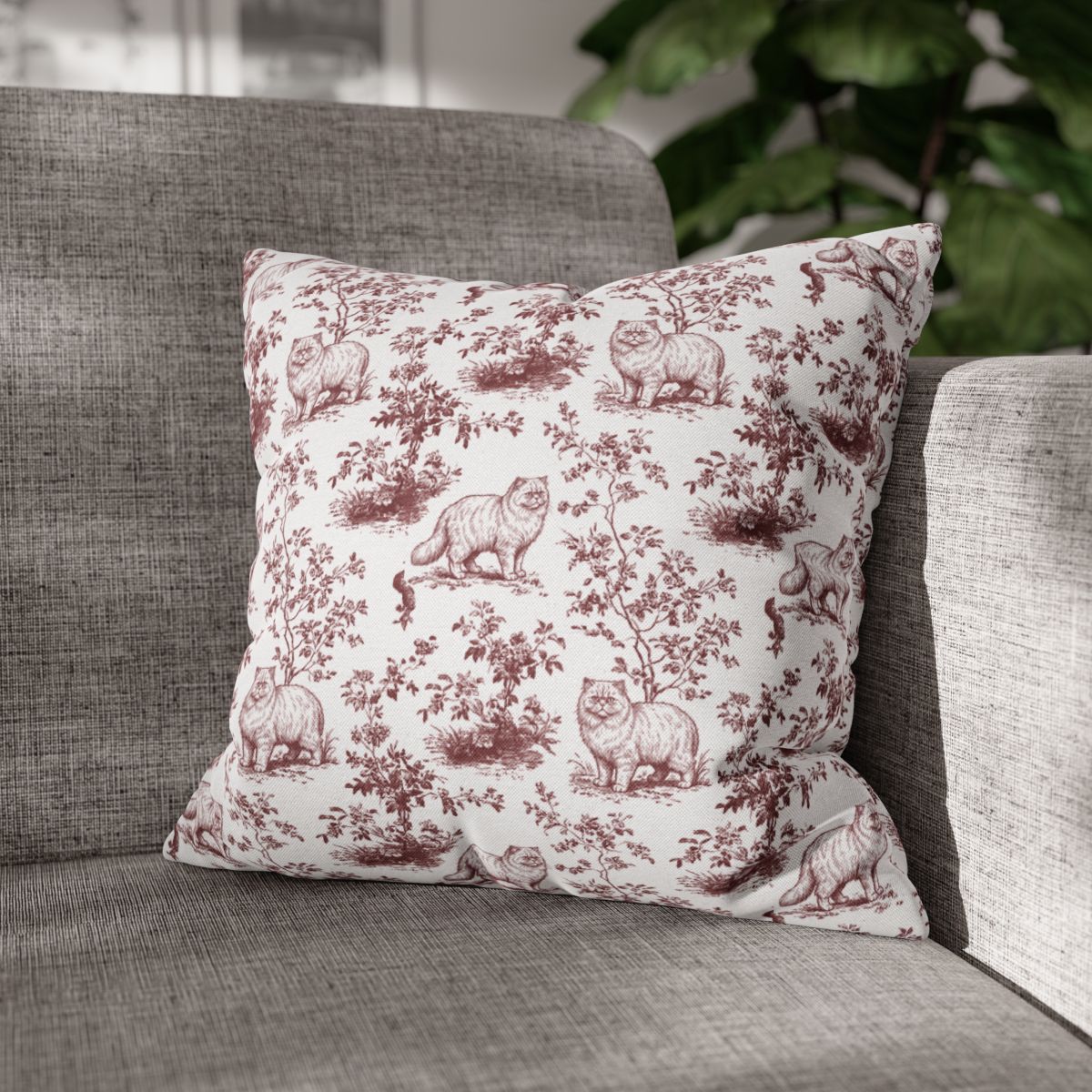 Persian Cat Burgundy French Toile Pillow