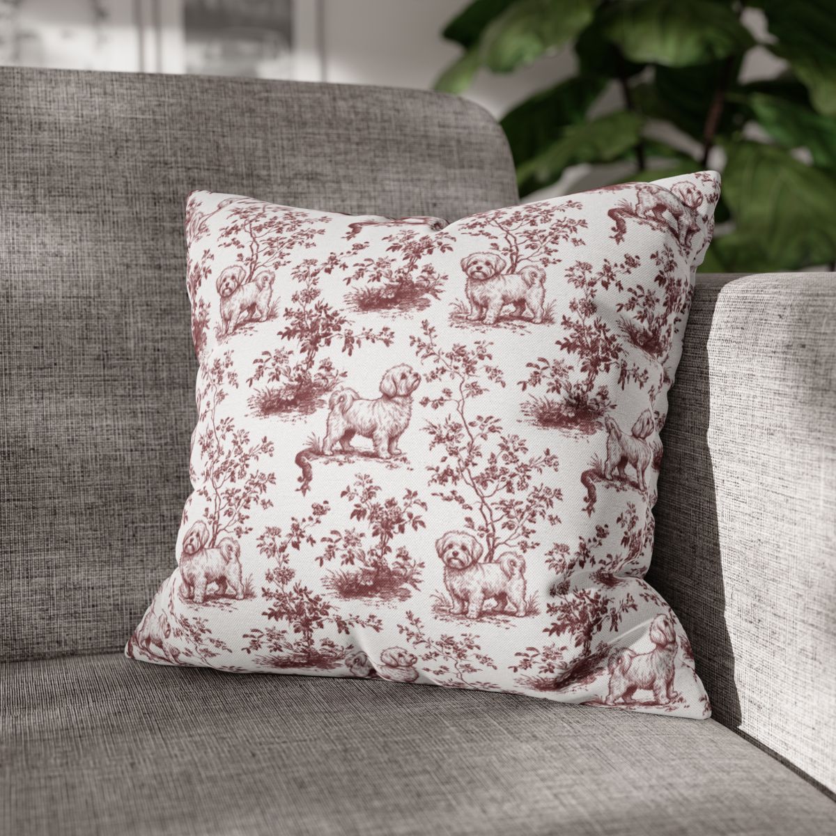 Maltese Burgundy French Toile Pillow