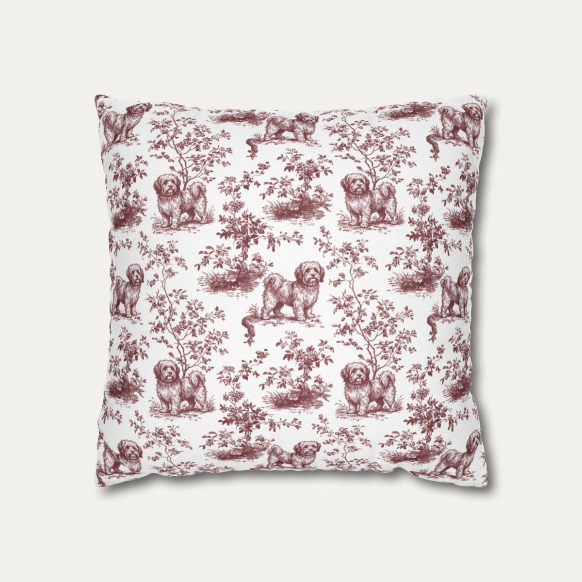 Havanese Burgundy French Toile Pillow