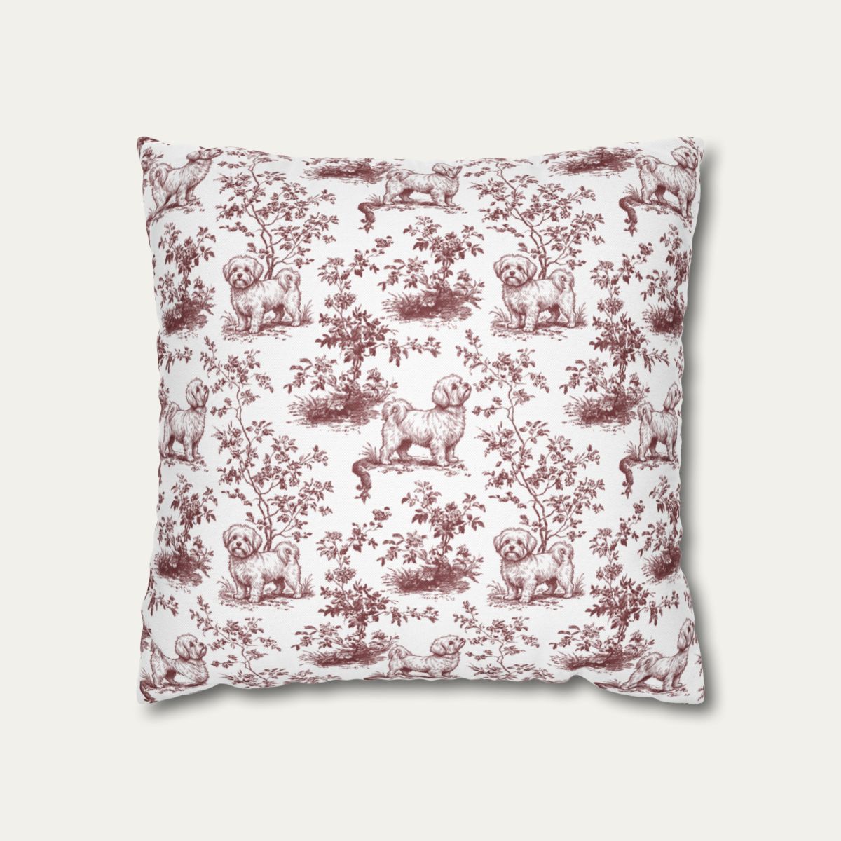 Maltese Burgundy French Toile Pillow