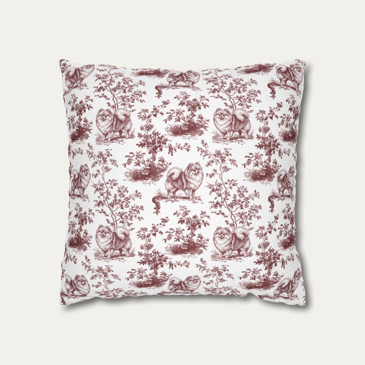 Pomeranian Burgundy French Toile Pillow