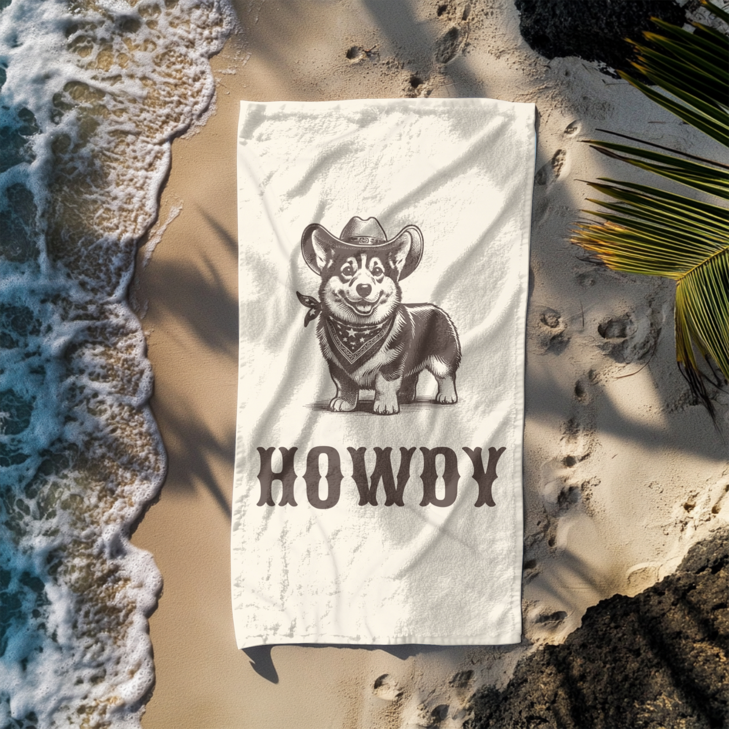 Howdy Corgi Beach Towel