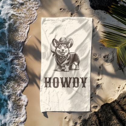 Howdy Corgi Beach Towel