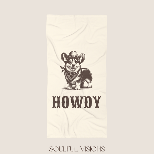 Howdy Corgi Beach Towel