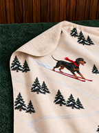 Doberman beige Christmas skiing fleece blanket — detail view