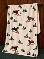 Doberman beige Christmas skiing fleece blanket — hanging view