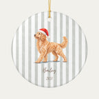 Personalized green striped Santa dog ornament example