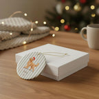 Personalized striped dog ornament with white gift box
