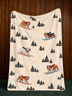English Bulldog beige Christmas skiing fleece blanket — held view