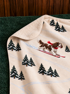 English Springer Spaniel beige Christmas skiing fleece blanket — detail view