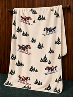 English Springer Spaniel beige Christmas skiing fleece blanket — hanging view