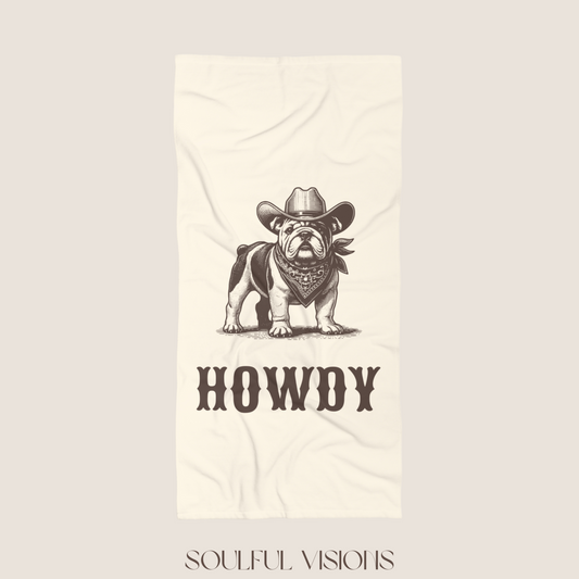 Howdy English Bulldog Beach Towel