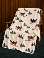 German Shepherd beige Christmas skiing fleece blanket — chair view