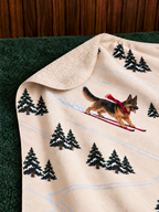 German Shepherd beige Christmas skiing fleece blanket — detail view