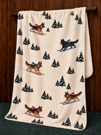 German Shepherd beige Christmas skiing fleece blanket — hanging view