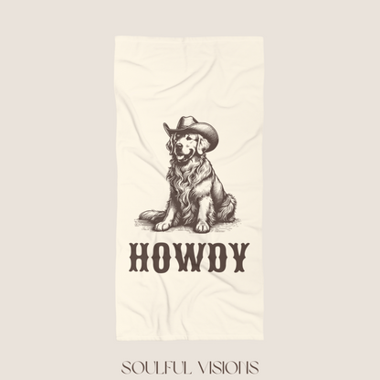 Howdy Golden Retriever Beach Towel