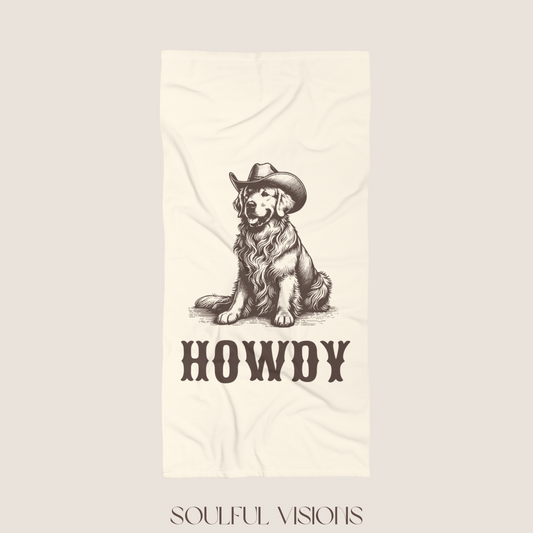 Howdy Golden Retriever Beach Towel