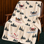 Husky beige Christmas skiing fleece blanket — chair view