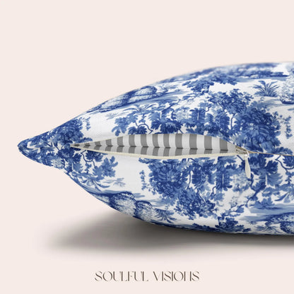 Poodle Blue French Toile Pillow