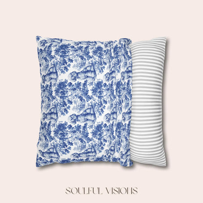 Poodle Blue French Toile Pillow