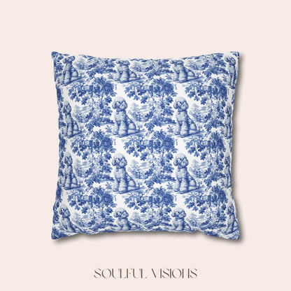Poodle Blue French Toile Pillow