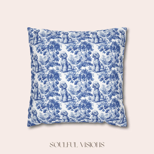 Poodle Blue French Toile Pillow