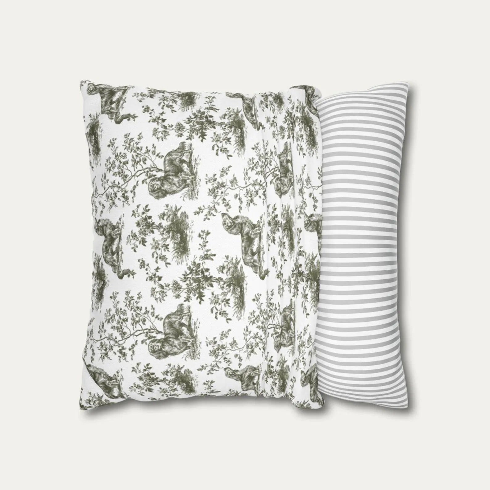 Dachshund Longhaired Sage Green French Toile Pillow