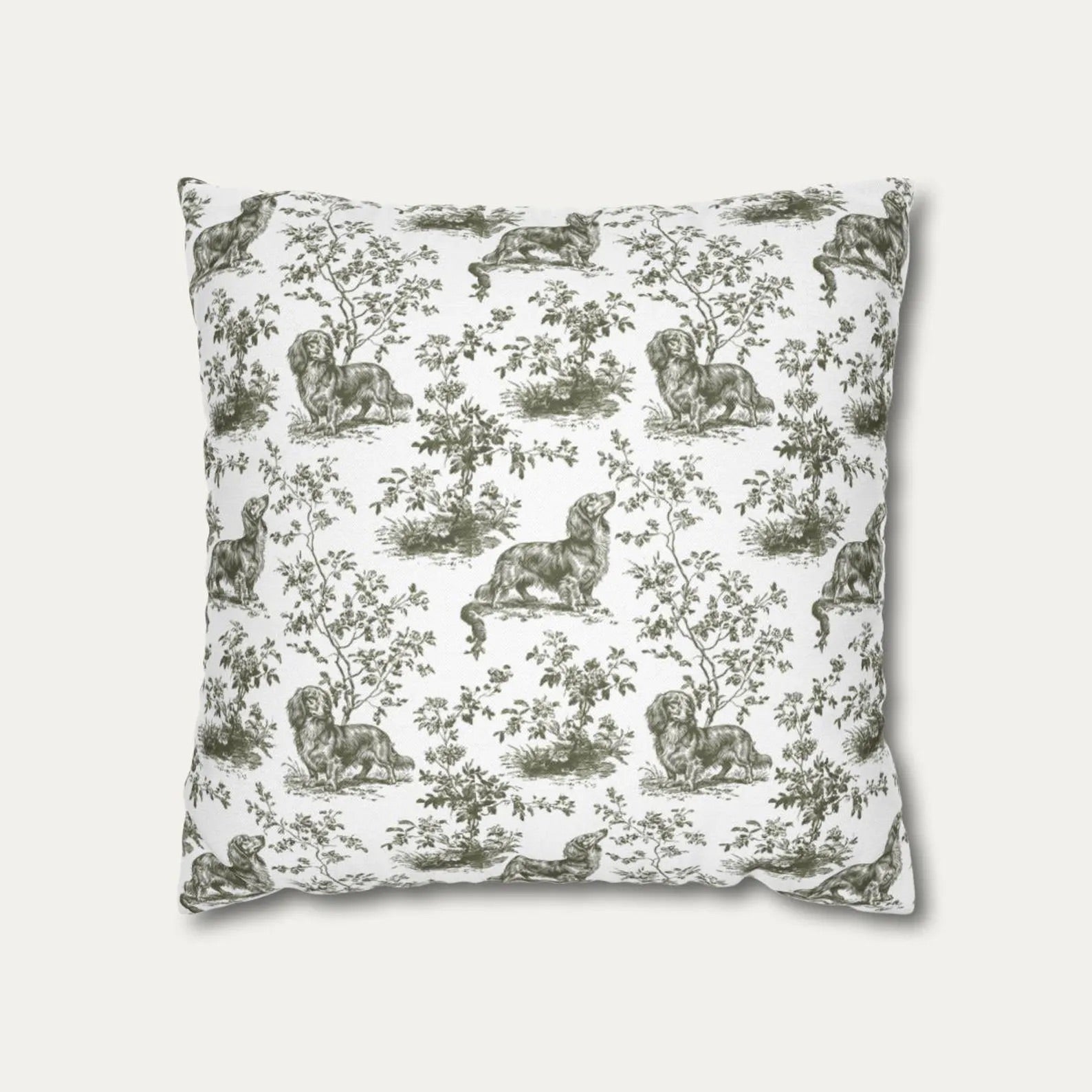 Dachshund Longhaired Sage Green French Toile Pillow