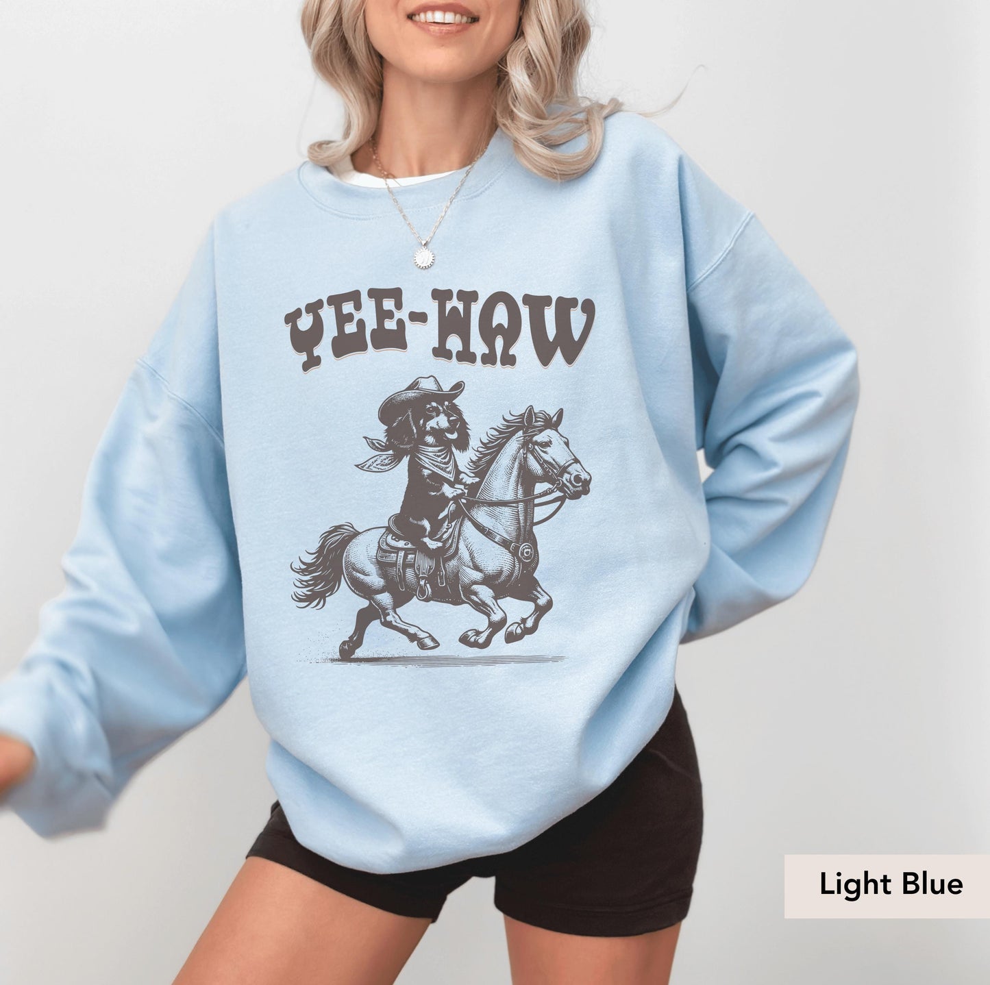 Yeehaw Dachshund Long Haired Cowboy Sweatshirt, Dachshund, Doxie, Dachshund Sweatshirt, Dachshund Gift, sausage dog, Dachshund shirt