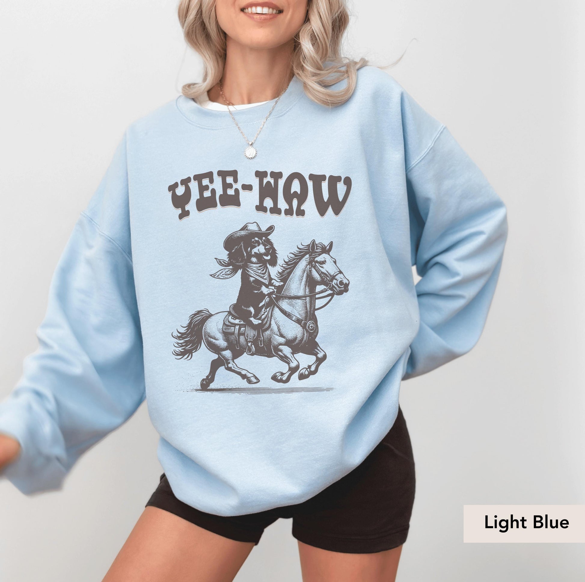 Yeehaw Dachshund Long Haired Cowboy Sweatshirt, Dachshund, Doxie, Dachshund Sweatshirt, Dachshund Gift, sausage dog, Dachshund shirt