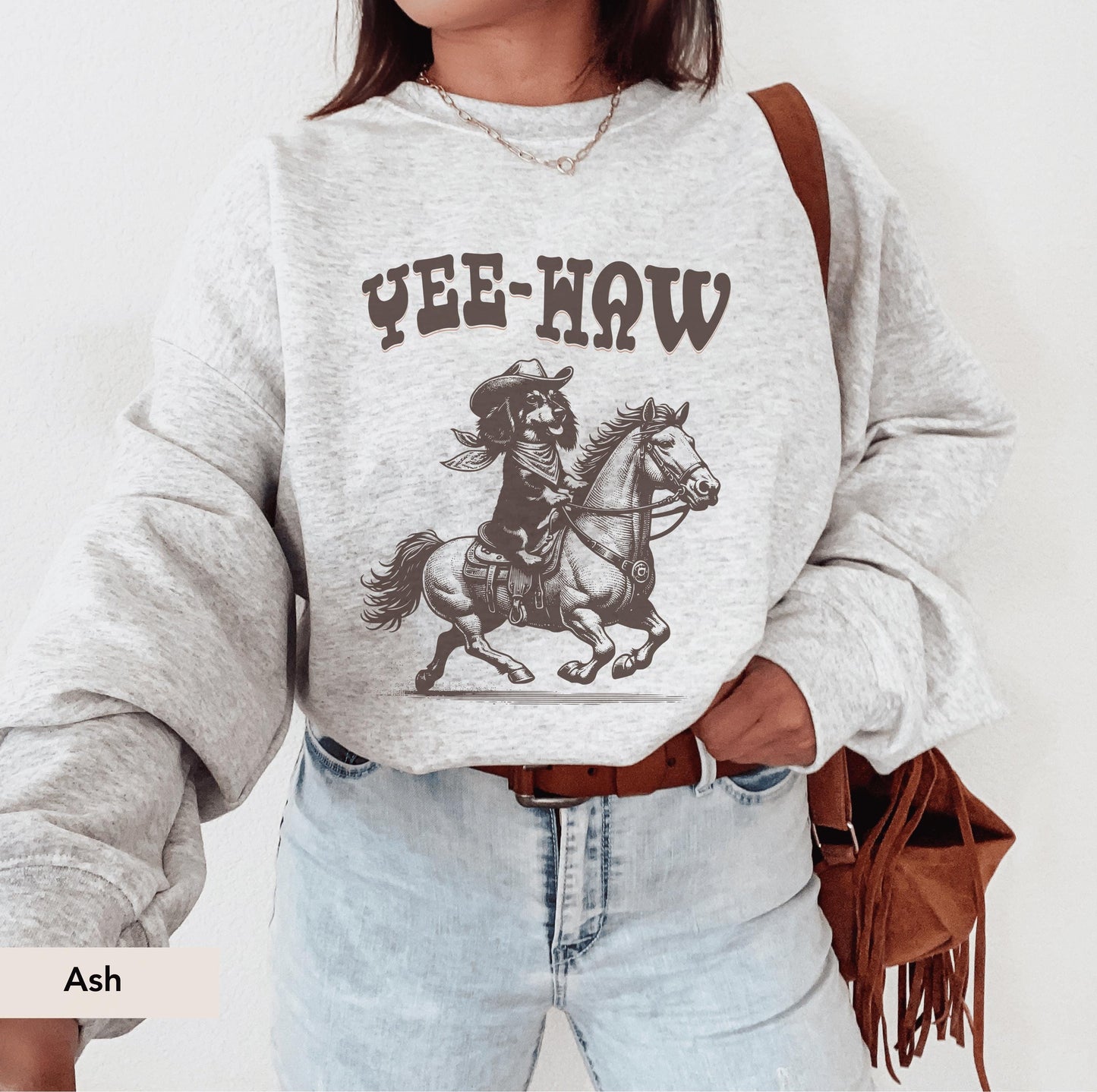 Yeehaw Dachshund Long Haired Cowboy Sweatshirt, Dachshund, Doxie, Dachshund Sweatshirt, Dachshund Gift, sausage dog, Dachshund shirt