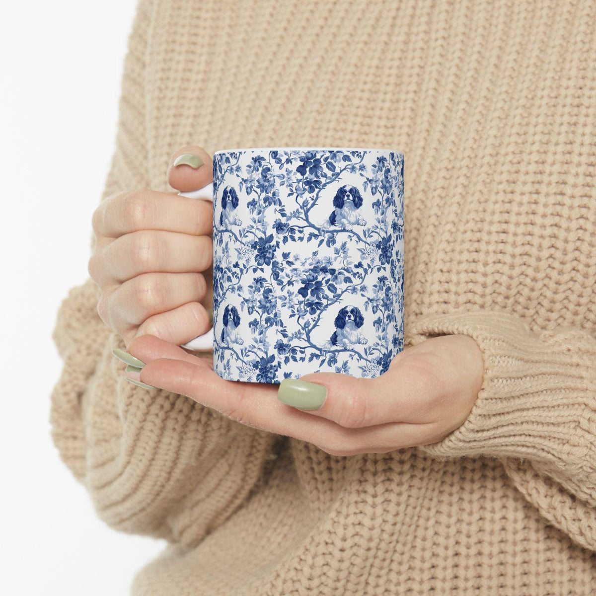 Cavalier King Charles Spaniel French Blue Toile de Jouy Mug, Blue toile de jouy Mug, Cavalier mug, Cavalier Spaniel Gift, Cavalier Spaniel