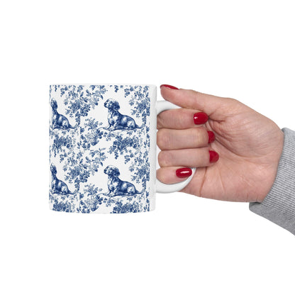 Dachshund French Blue Toile de Jouy Mug, Blue toile de jouy, dachshund ceramic mugs, Doxie Mom Mugs, Sausage Dog Lover Gifts, Dachshund mug